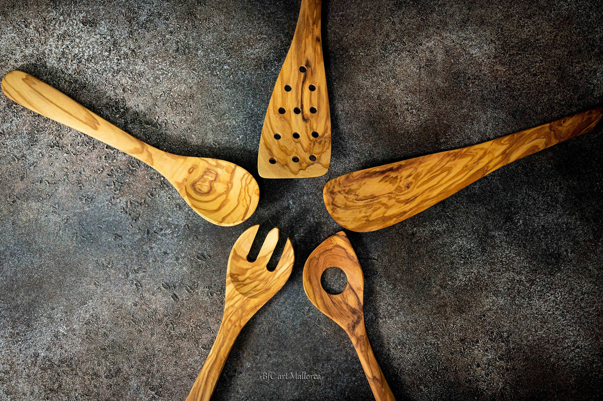 Handmade Olive Wood Kitchen Utensil Set, Mallorca Spain