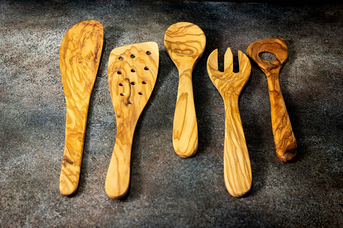 Handmade Olive Wood Kitchen Utensil Set, Mallorca Spain