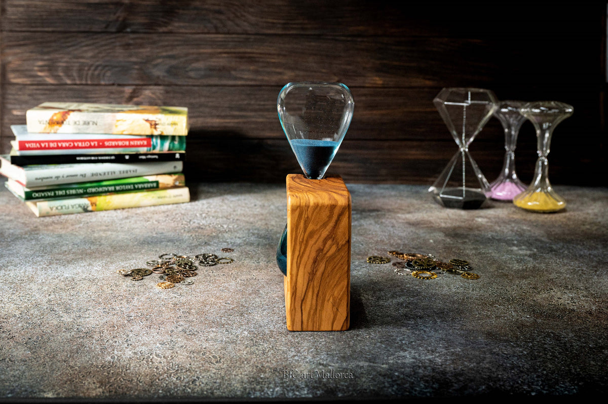 Decorative hourglass holder 15 min olive wood Customizable, sand hourglass timer, minute sand timer