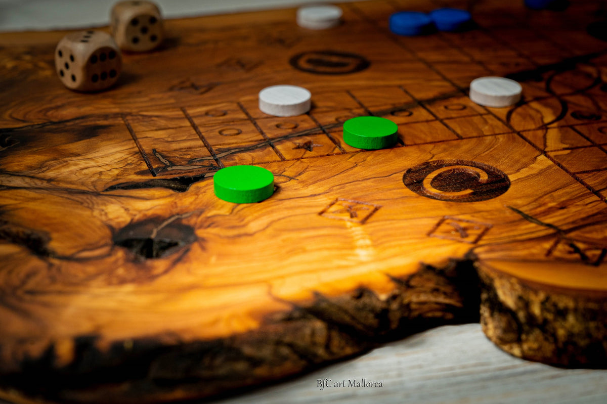 Ludo and Parcheesi strategy Board Game in Olive Wood, Family Board Game, game for kids, Ludo Game Handmade Author Design