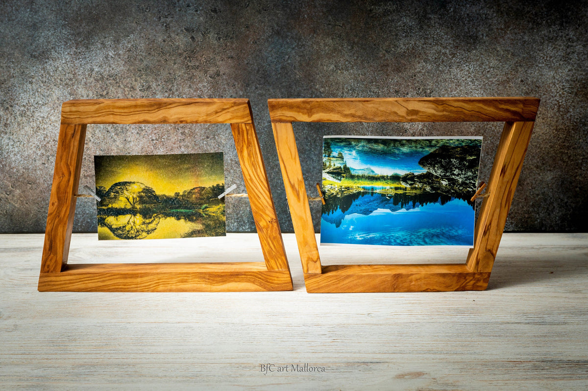 Personalized Olive Wood Photo Frames Set of 2, Rustic Wedding Gift, Anniversary Gift for Couple, Handmade Memory Frames