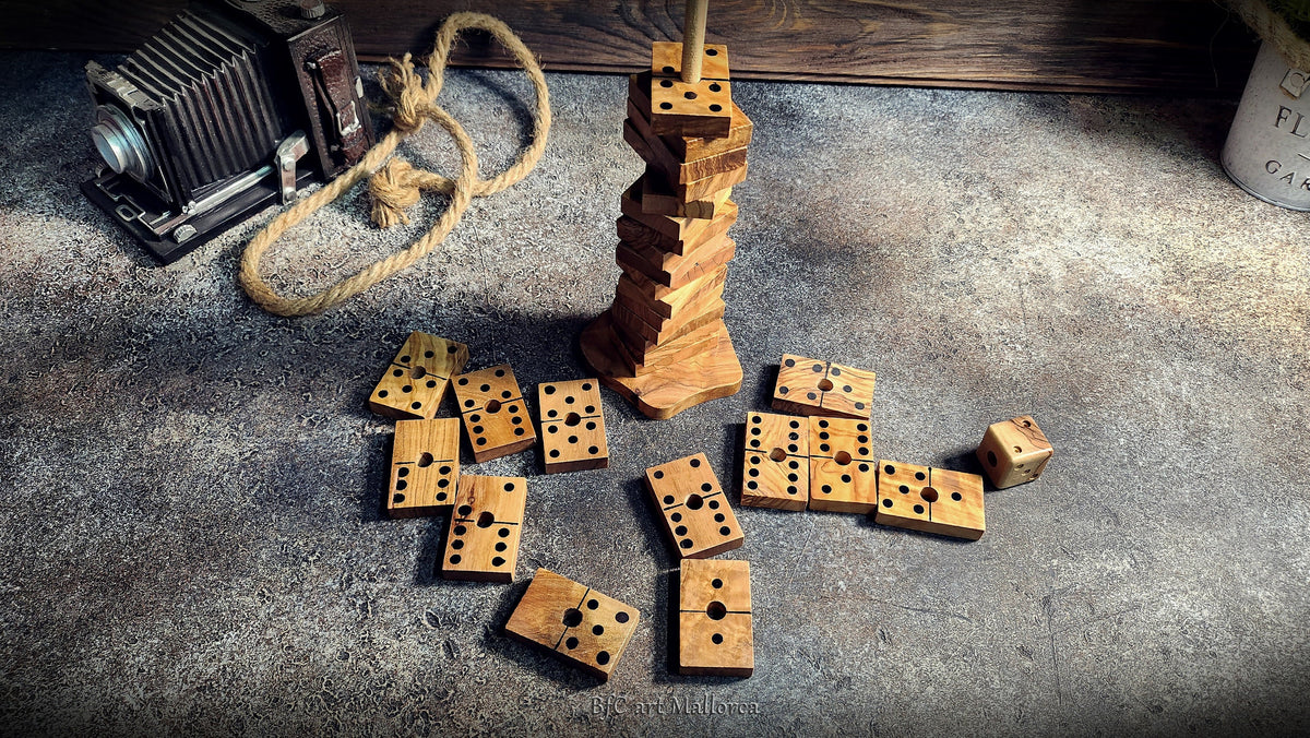Personalized Olive Wood Dominoes Set: Handmade Double Six Domino Game
