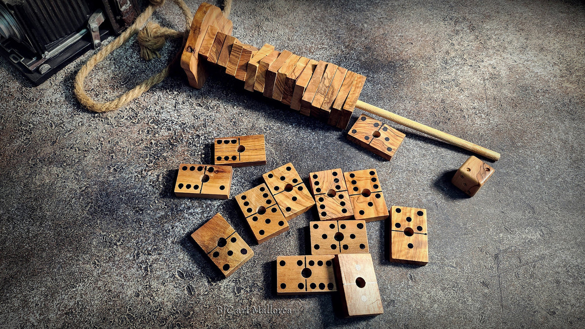 Personalized Olive Wood Dominoes Set: Handmade Double Six Domino Game