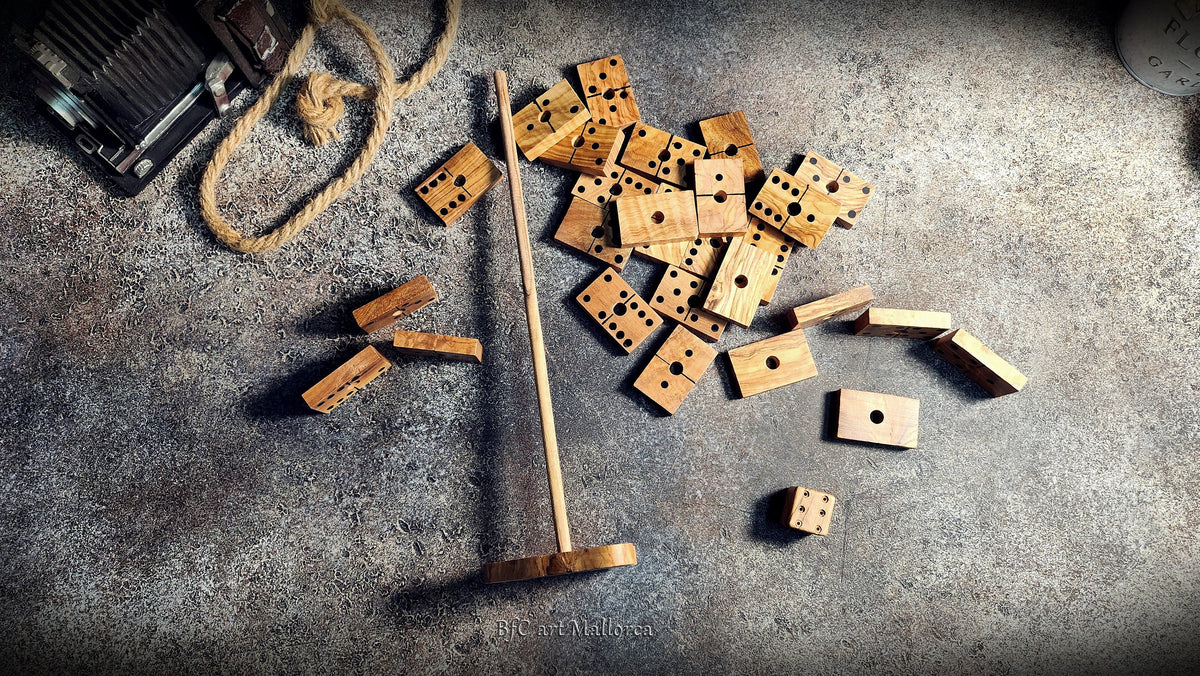 Personalized Olive Wood Dominoes Set: Handmade Double Six Domino Game