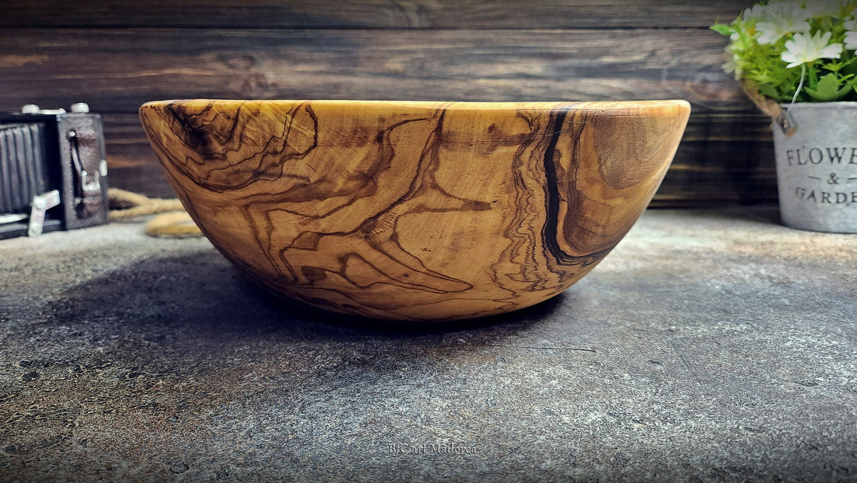 Handmade Olive Wood Salad Bowl, Decorative Centerpiece Bowl