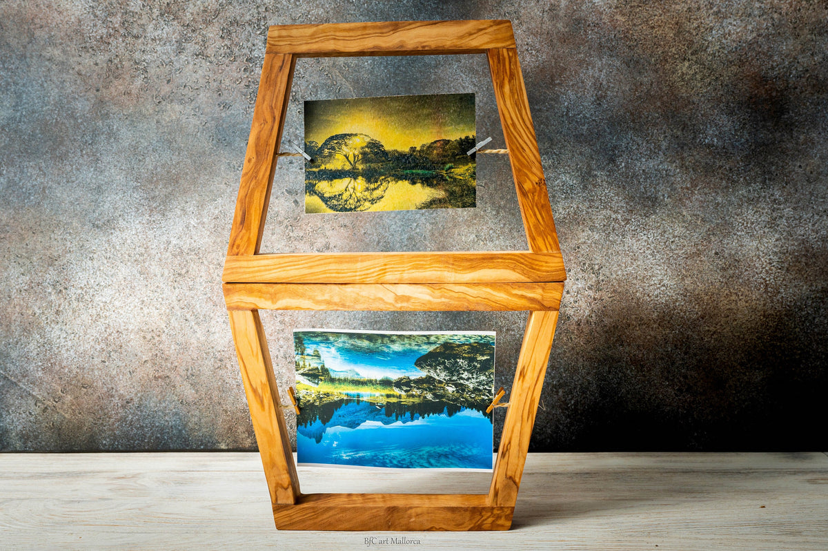 Personalized Olive Wood Photo Frames Set of 2, Rustic Wedding Gift, Anniversary Gift for Couple, Handmade Memory Frames