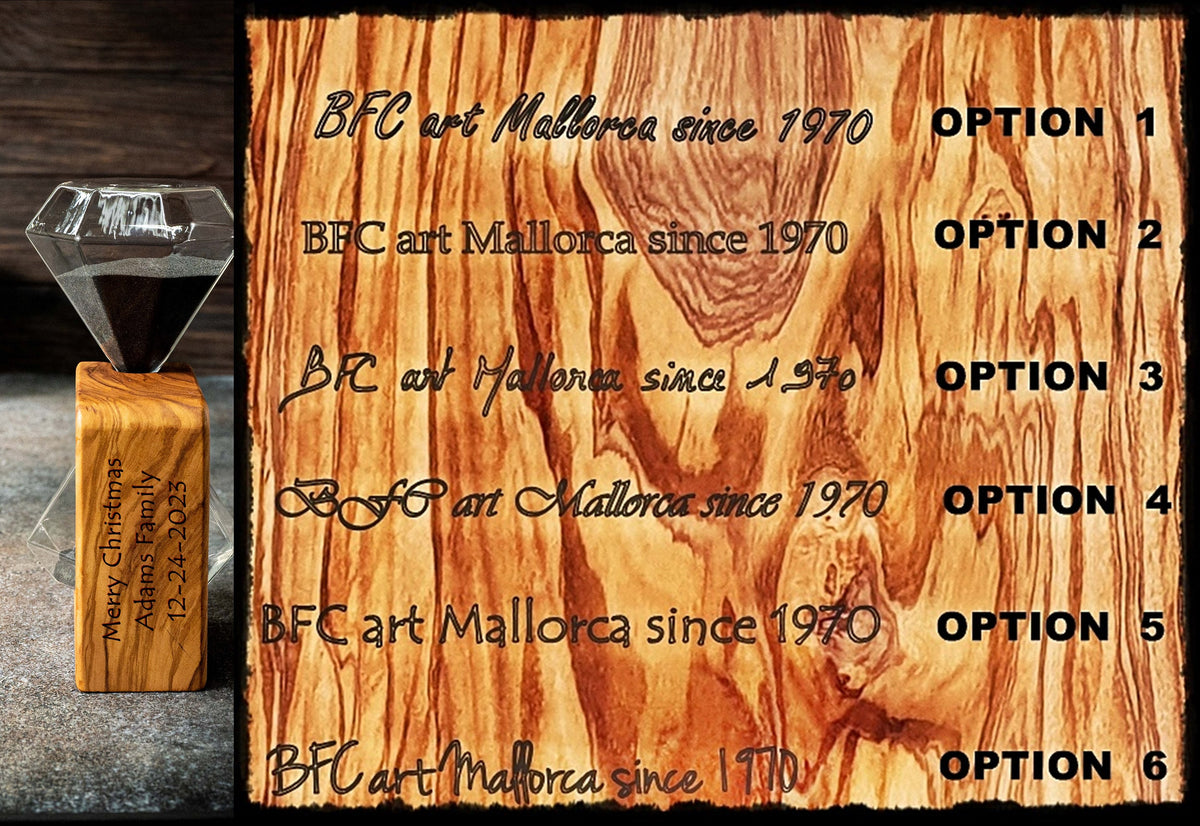 Handmade Olive Wood Stand with Black Sand Hourglass, Customizable 15 Minute Timer