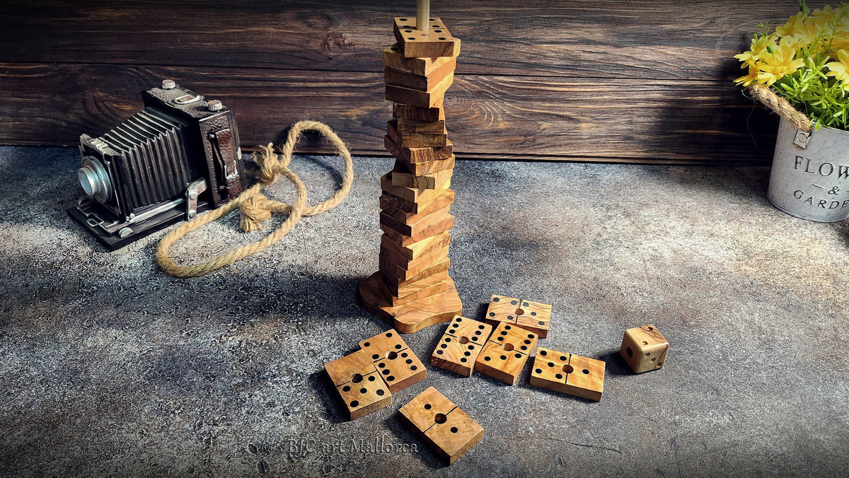 Personalized Olive Wood Dominoes Set: Handmade Double Six Domino Game