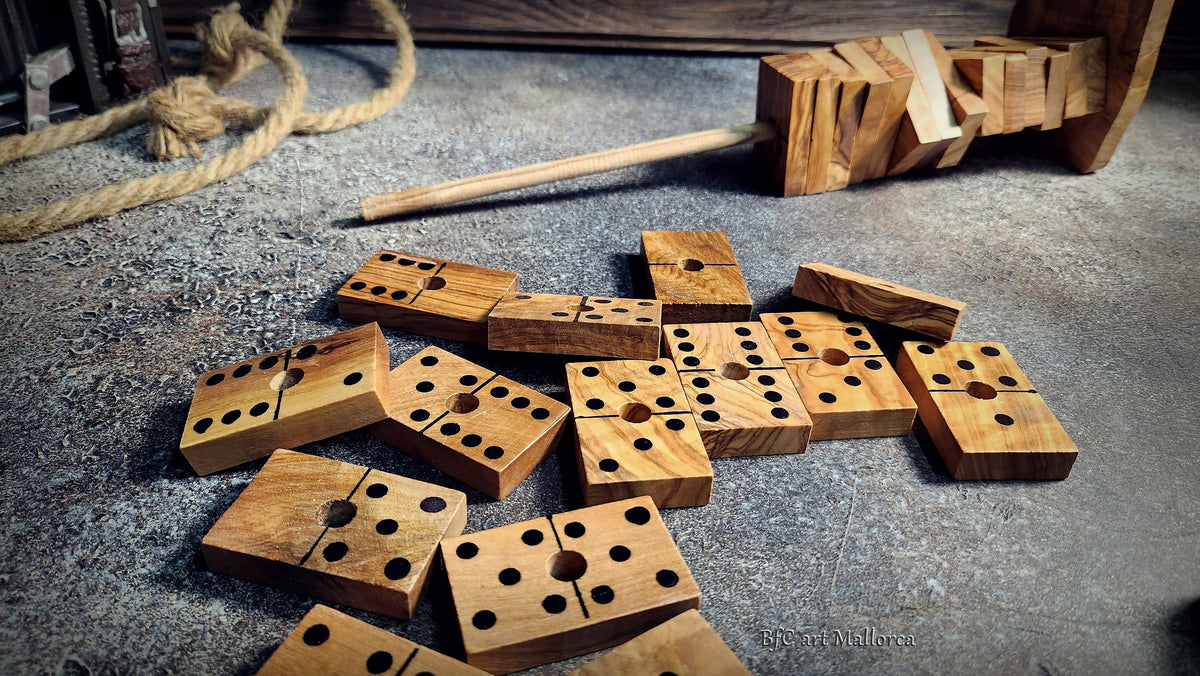 Personalized Olive Wood Dominoes Set: Handmade Double Six Domino Game