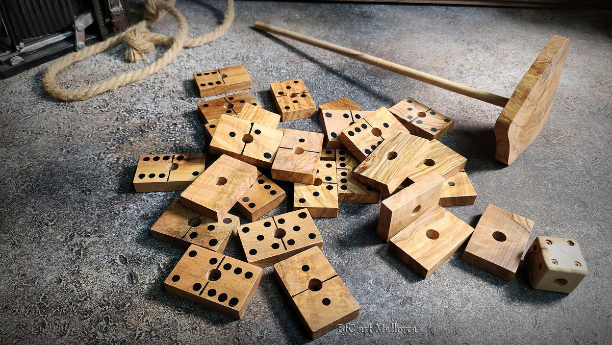 Personalized Olive Wood Dominoes Set: Handmade Double Six Domino Game