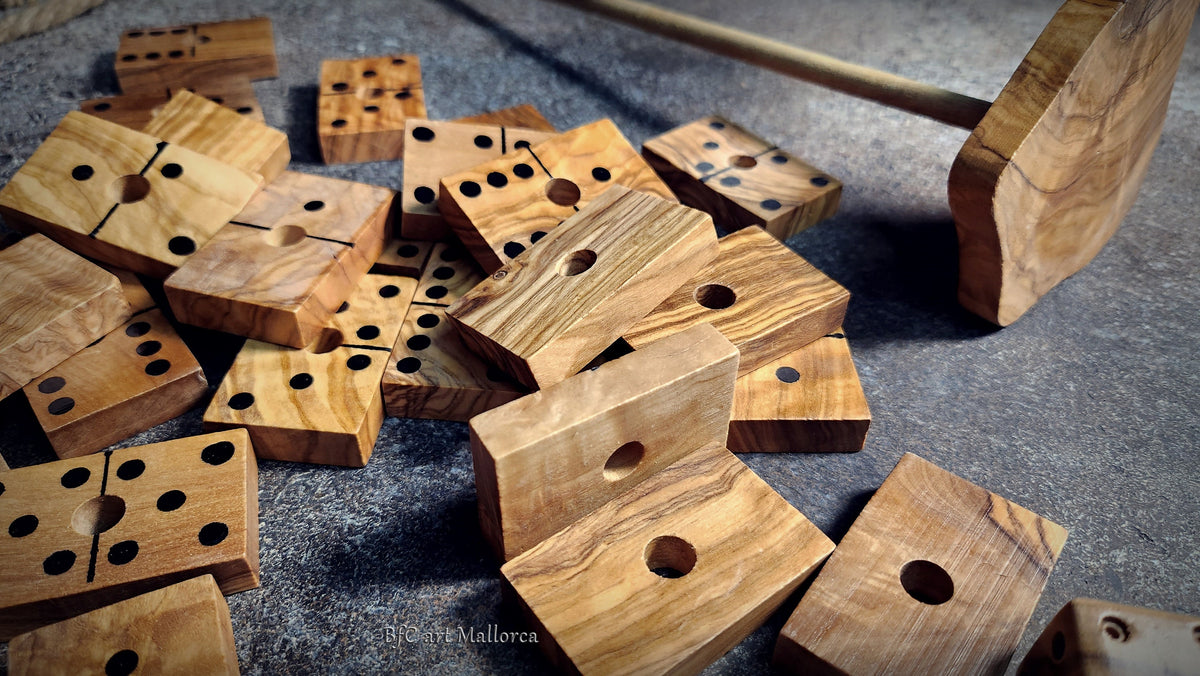 Personalized Olive Wood Dominoes Set: Handmade Double Six Domino Game