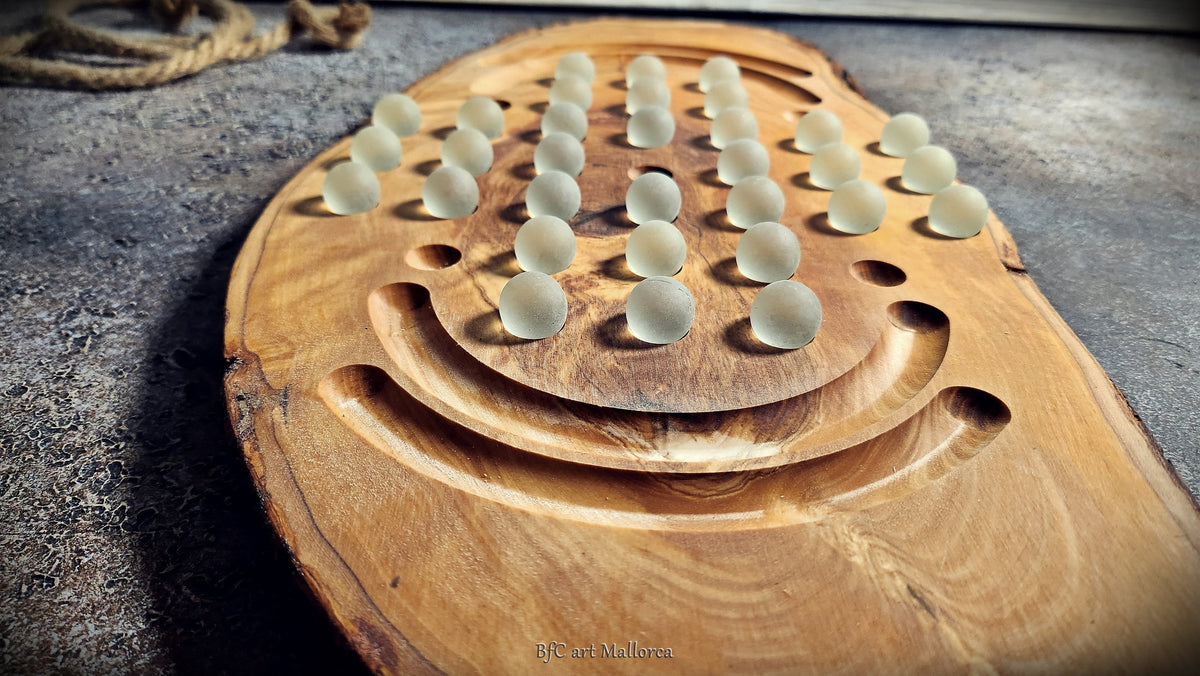 Handmade Olive Wood Solitaire Game with Glass Balls