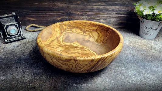 Handmade Olive Wood Salad Bowl, Decorative Centerpiece Bowl