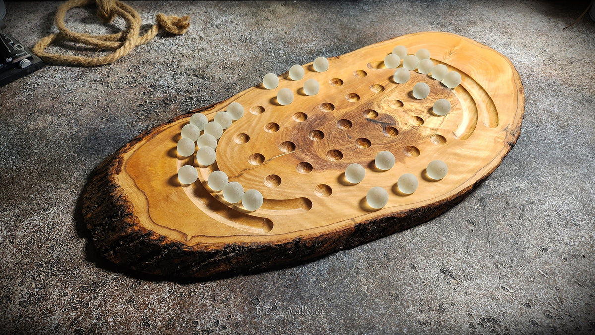 Handmade Olive Wood Solitaire Game with Glass Balls