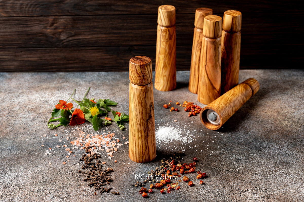 Handcrafted Olive Wood Pepper Mill with Adjustable Ceramic Grinder