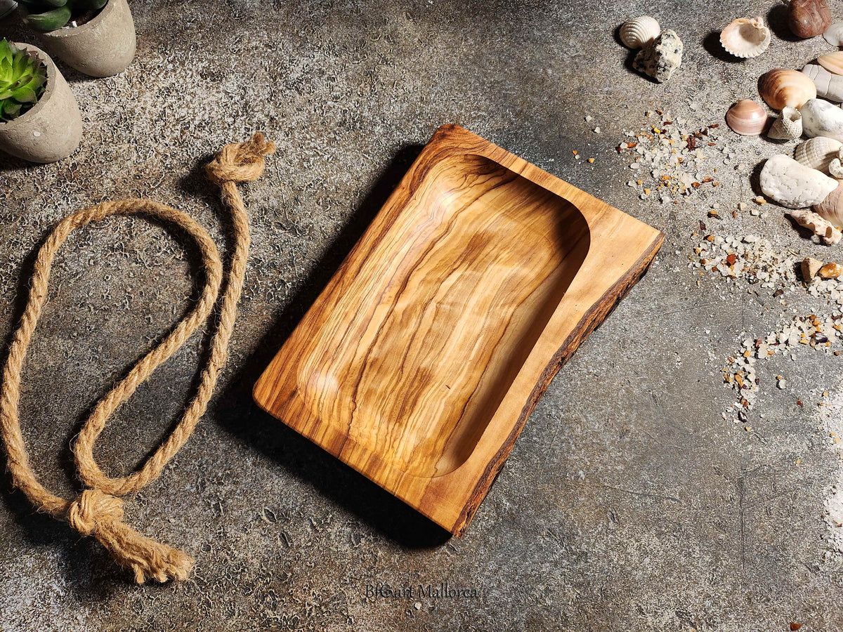 Rustic Olive Wood Tray, Small Serving Tray for Snacks