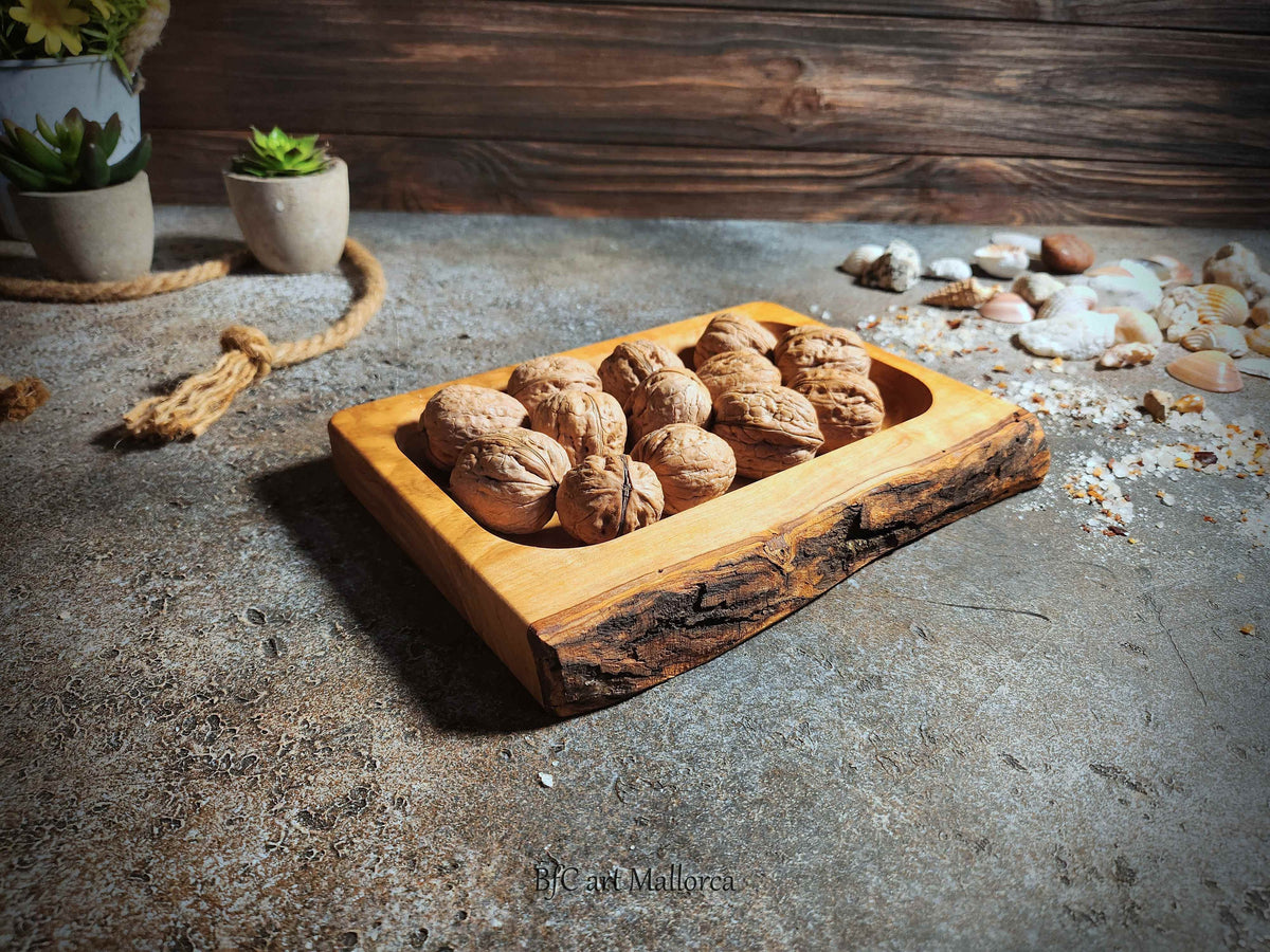 Rustic Olive Wood Tray, Small Serving Tray for Snacks
