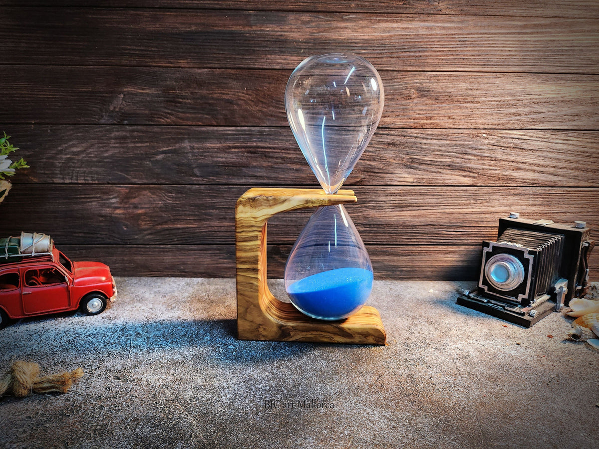 Olive Wood Hourglass, 50 Minute Sand Timer, Office Desk Decor