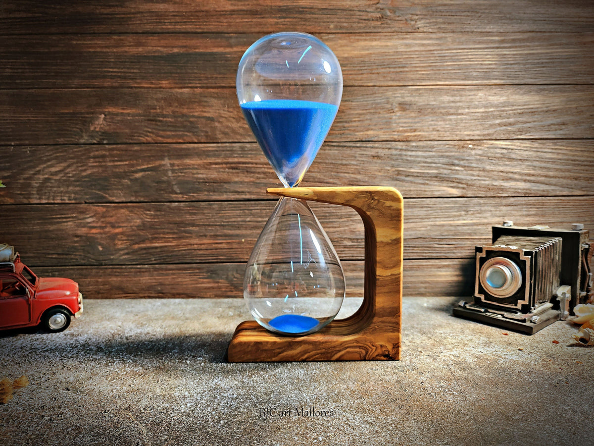 Olive Wood Hourglass, 50 Minute Sand Timer, Office Desk Decor