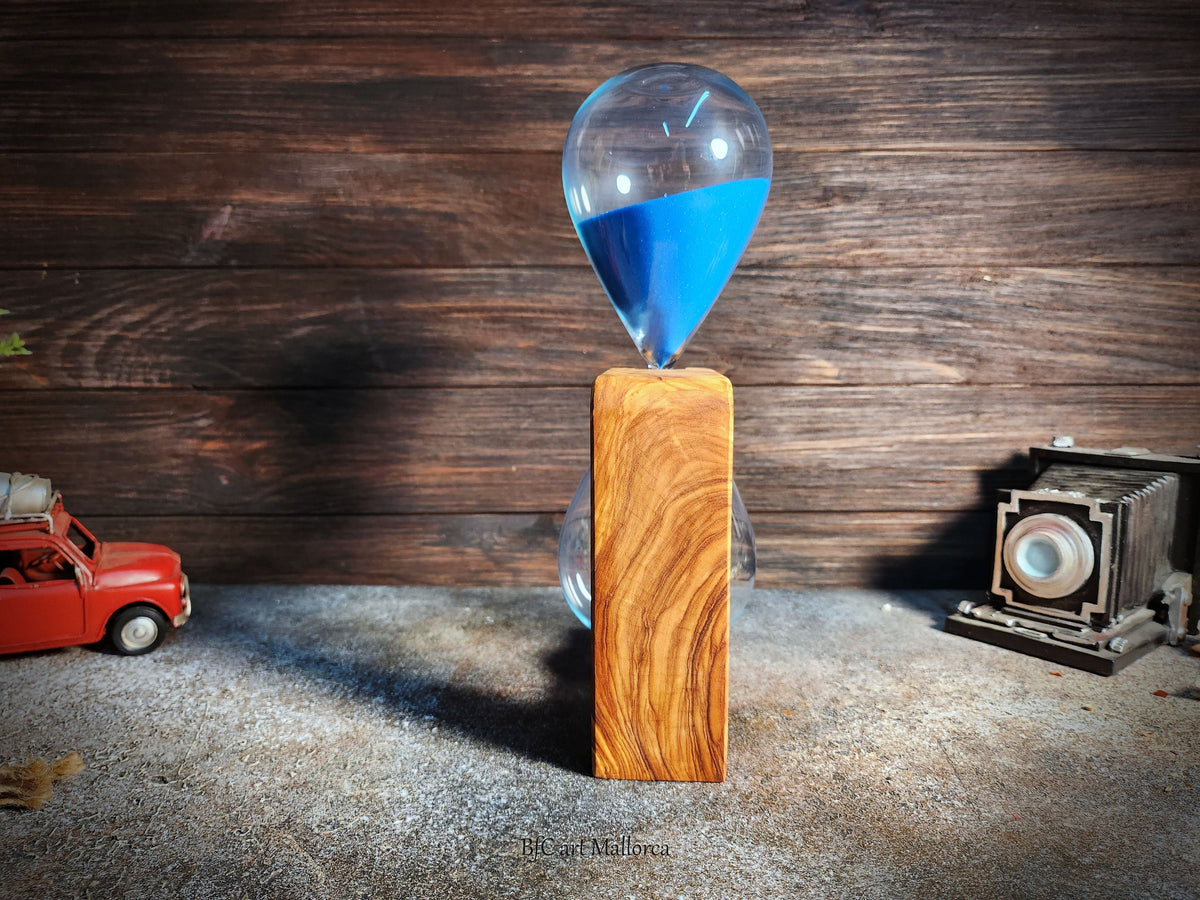Olive Wood Hourglass, 50 Minute Sand Timer, Office Desk Decor