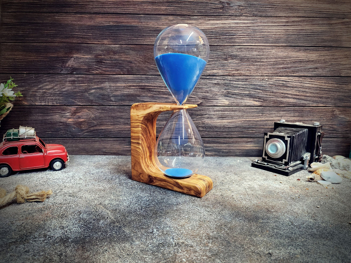 Olive Wood Hourglass, 50 Minute Sand Timer, Office Desk Decor