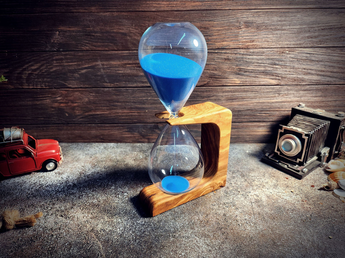 Olive Wood Hourglass, 50 Minute Sand Timer, Office Desk Decor