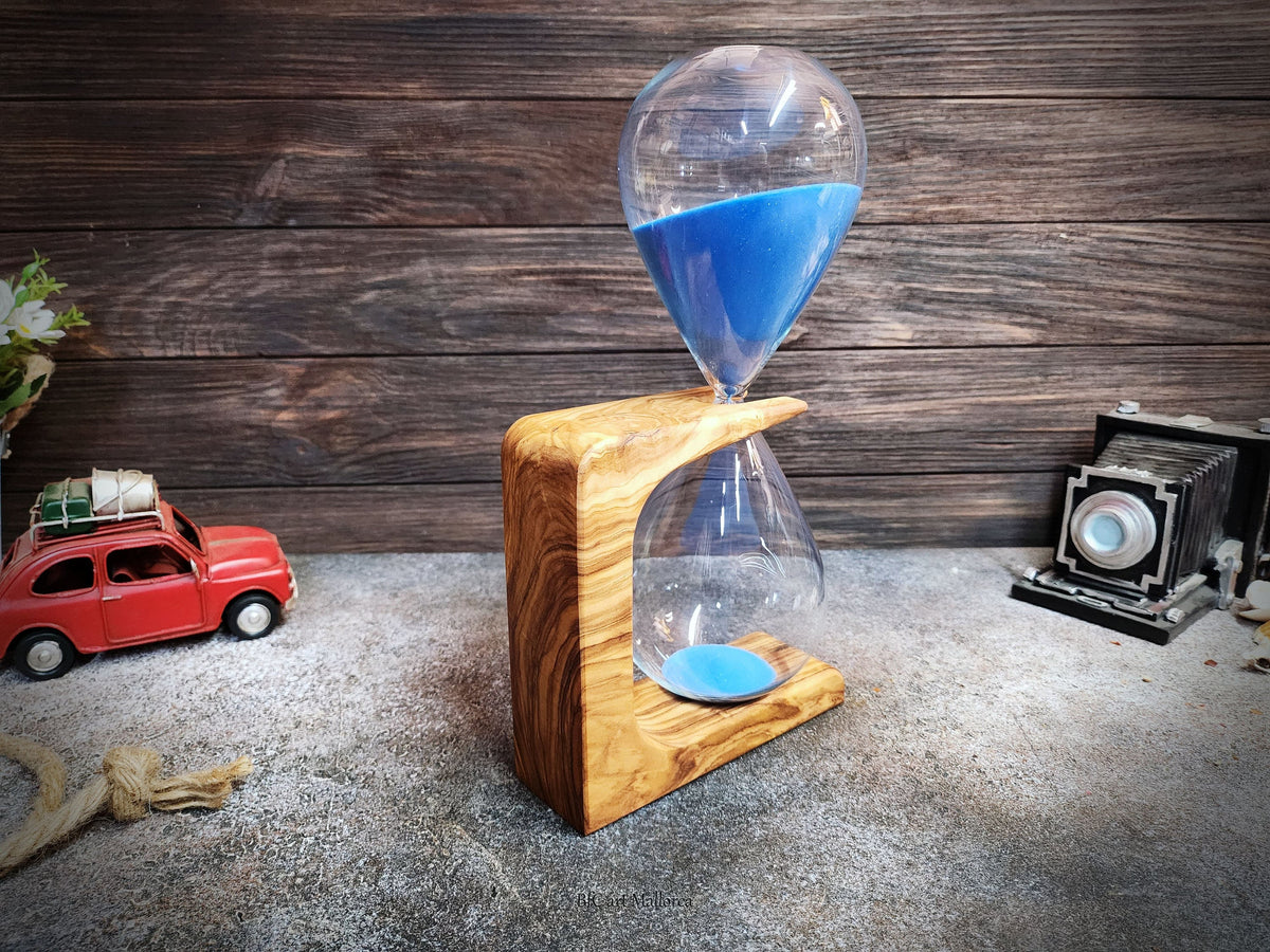 Olive Wood Hourglass, 50 Minute Sand Timer, Office Desk Decor