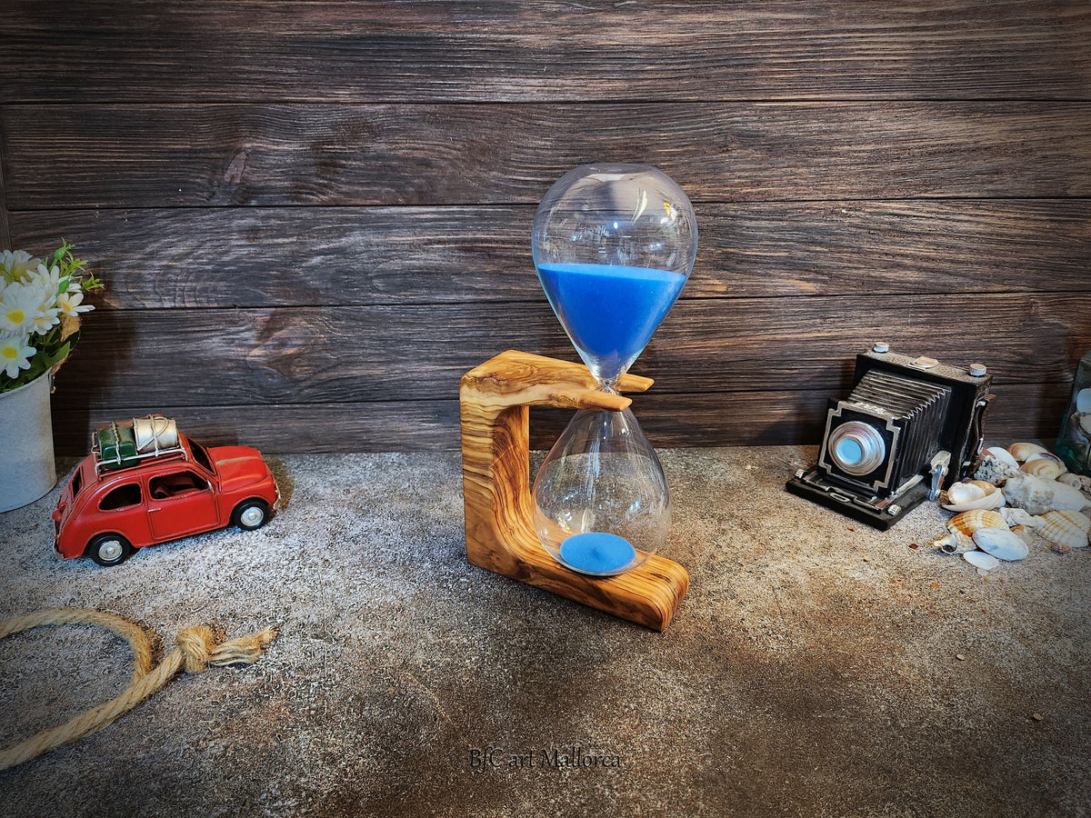 Olive Wood Hourglass, 50 Minute Sand Timer, Office Desk Decor