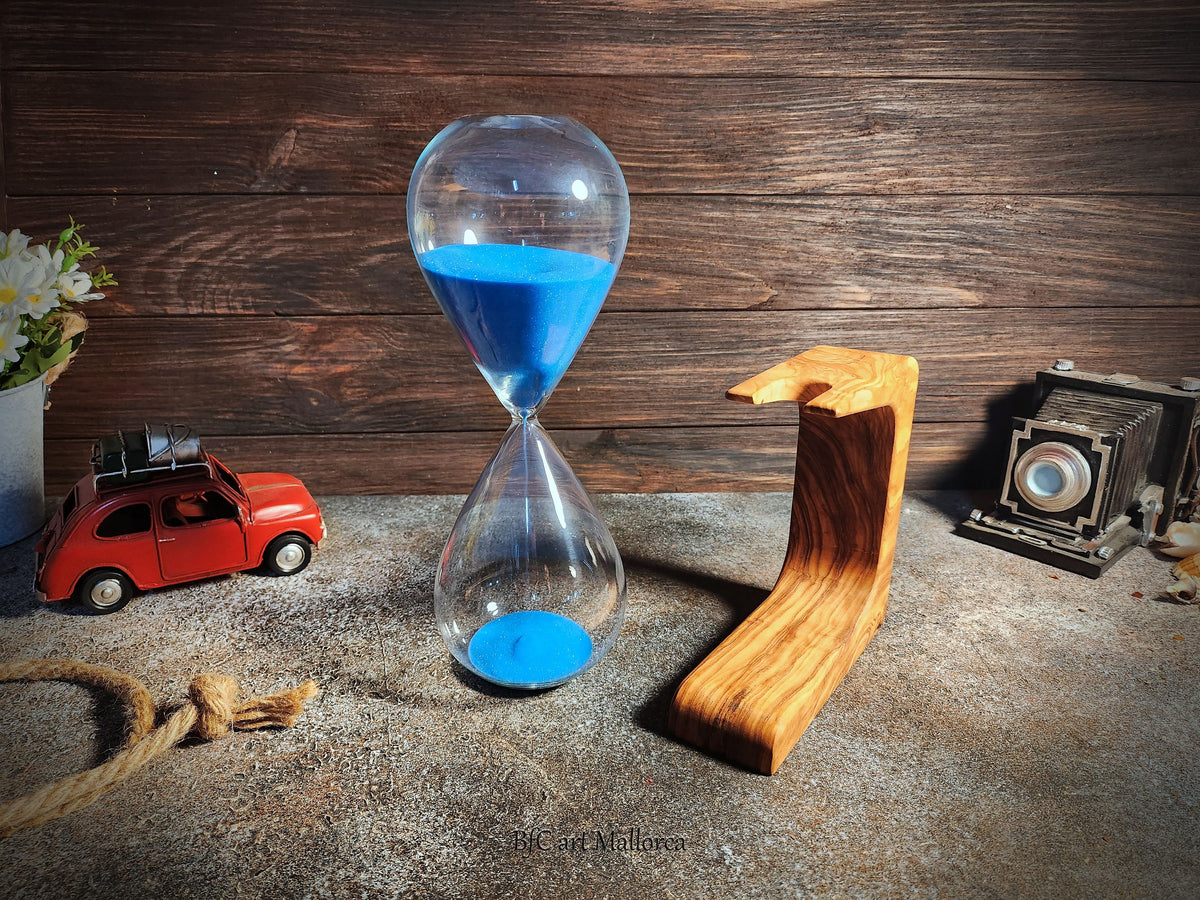 Olive Wood Hourglass, 50 Minute Sand Timer, Office Desk Decor