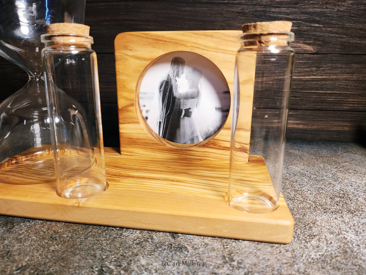Olive Wood Unity Sand Set, Hourglass, Photo Frame, Wedding Ceremony