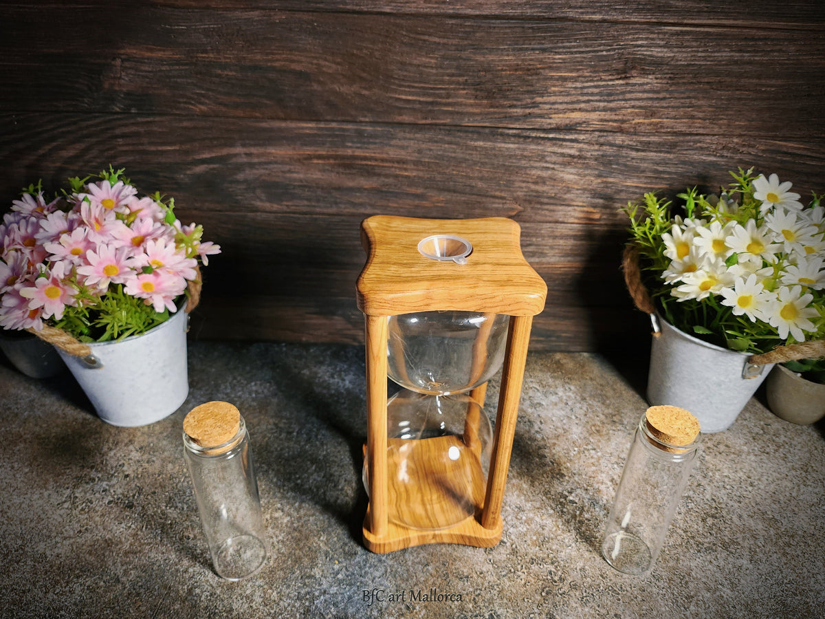 Olive Wood Unity Sand Ceremony Set, Hourglass, Wedding Decor