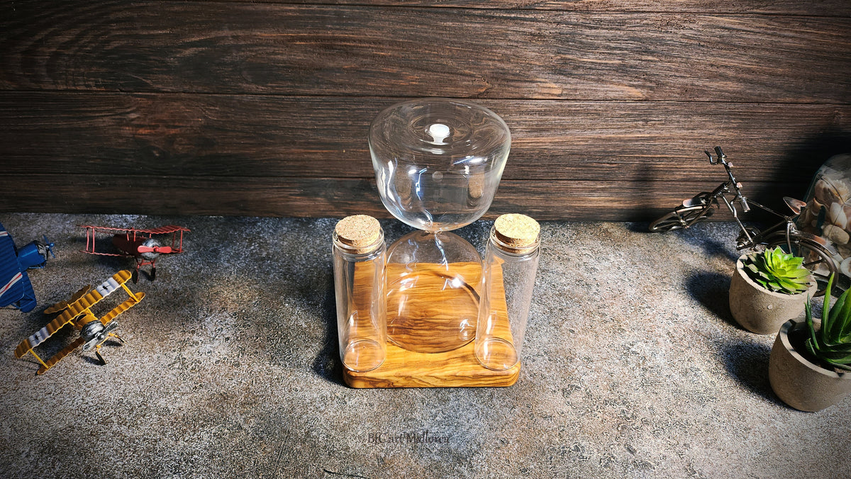 Olive Wood Unity Sand Ceremony Set: Hourglass & Vases, Personalized Wedding Decor