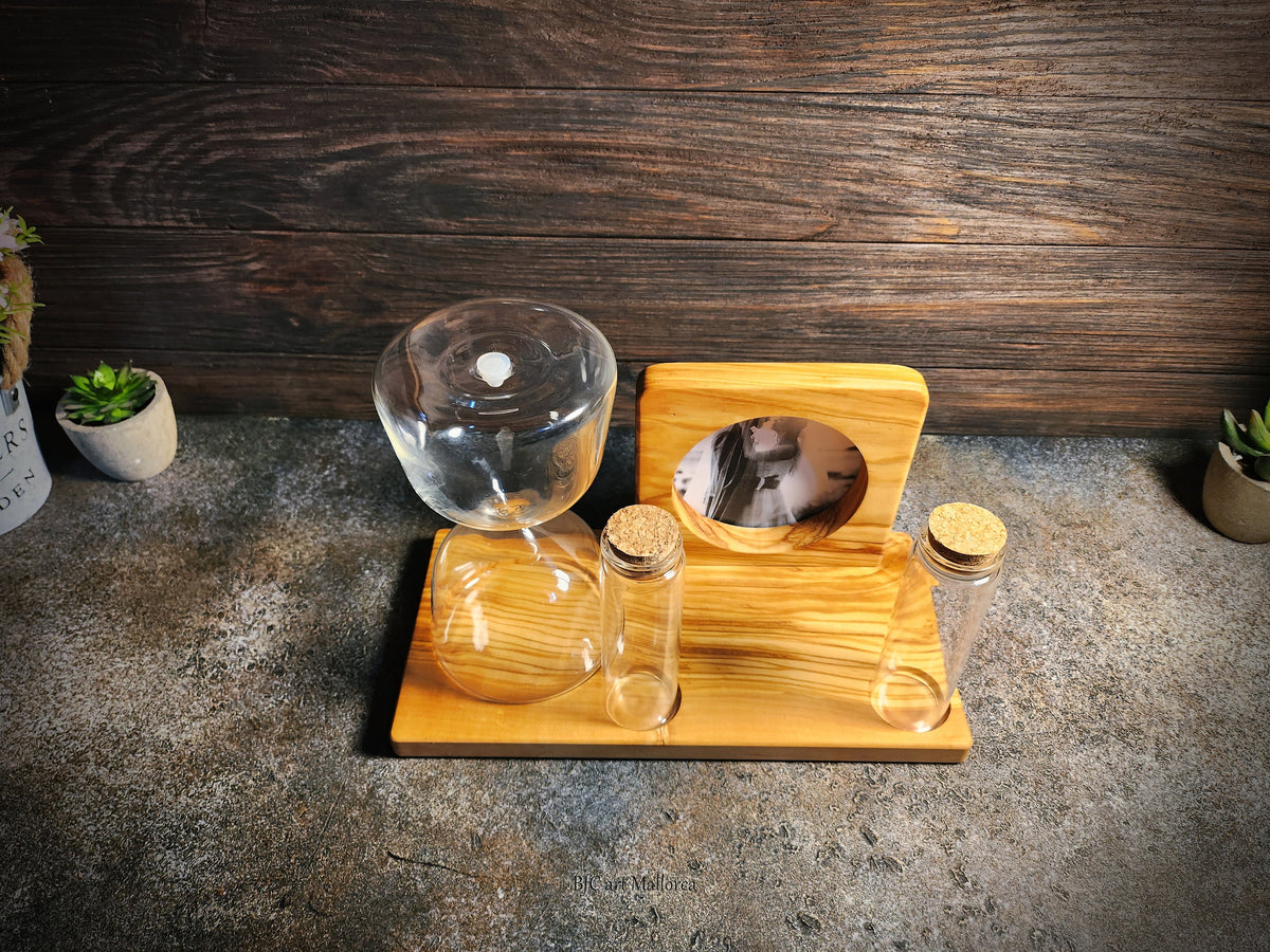 Olive Wood Unity Sand Set, Hourglass, Photo Frame, Wedding Ceremony