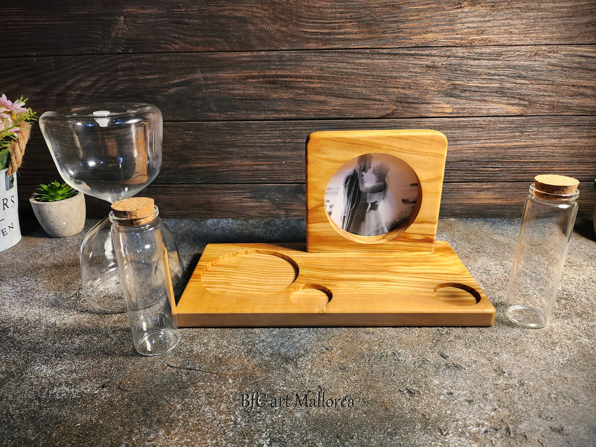 Olive Wood Unity Sand Set, Hourglass, Photo Frame, Wedding Ceremony