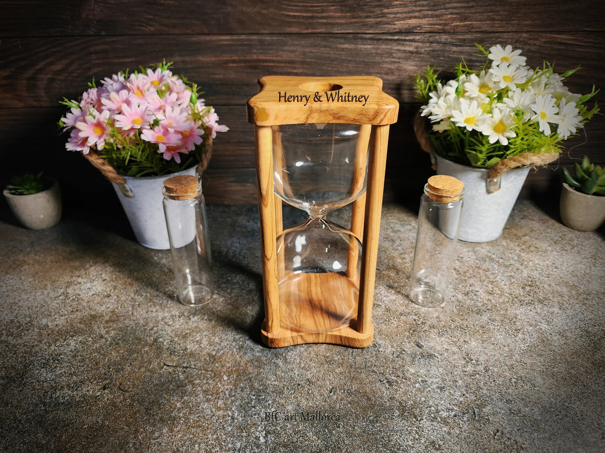 Elegant Unity Sand Set for Wedding Ceremony, Handcrafted Hourglass for Memorable Sand Ceremony made in Olive Wood