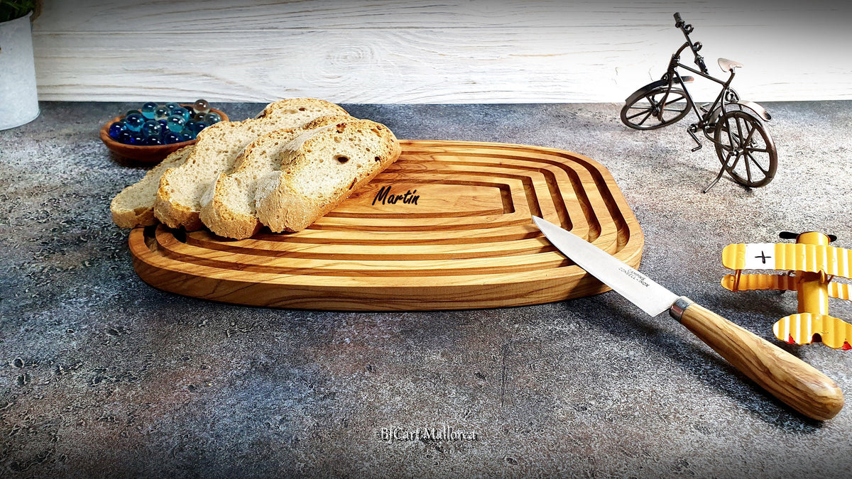 Olive Wood Bread Board with Crumb Tray | Handcrafted Artisan Cutting Board