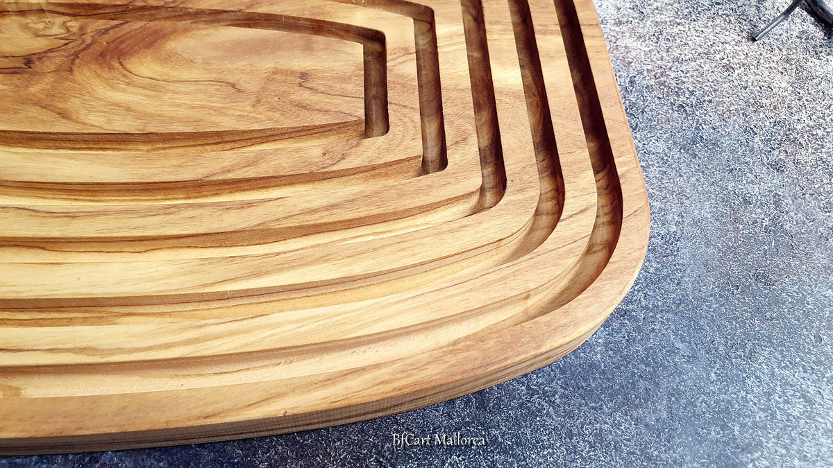 Olive Wood Bread Board with Crumb Tray | Handcrafted Artisan Cutting Board