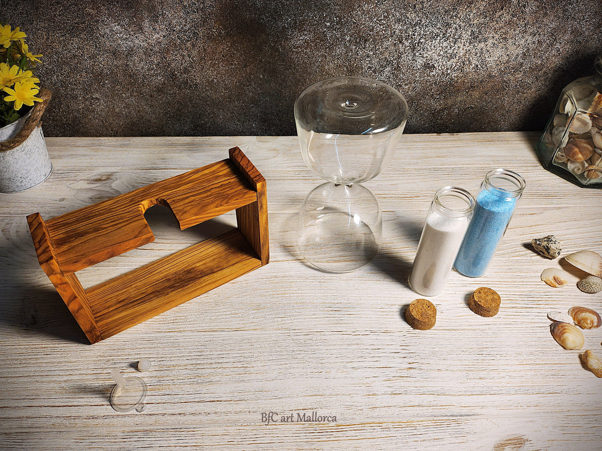 Handmade Olive Wood Hourglass – Refillable Sand Unity Ceremony Vase