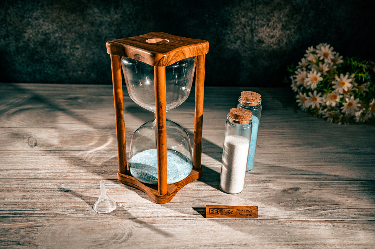Personalized Wedding Hourglass Gift – Engraved Olive Wood Keepsake for Bride and Groom – Rustic Wedding Memory