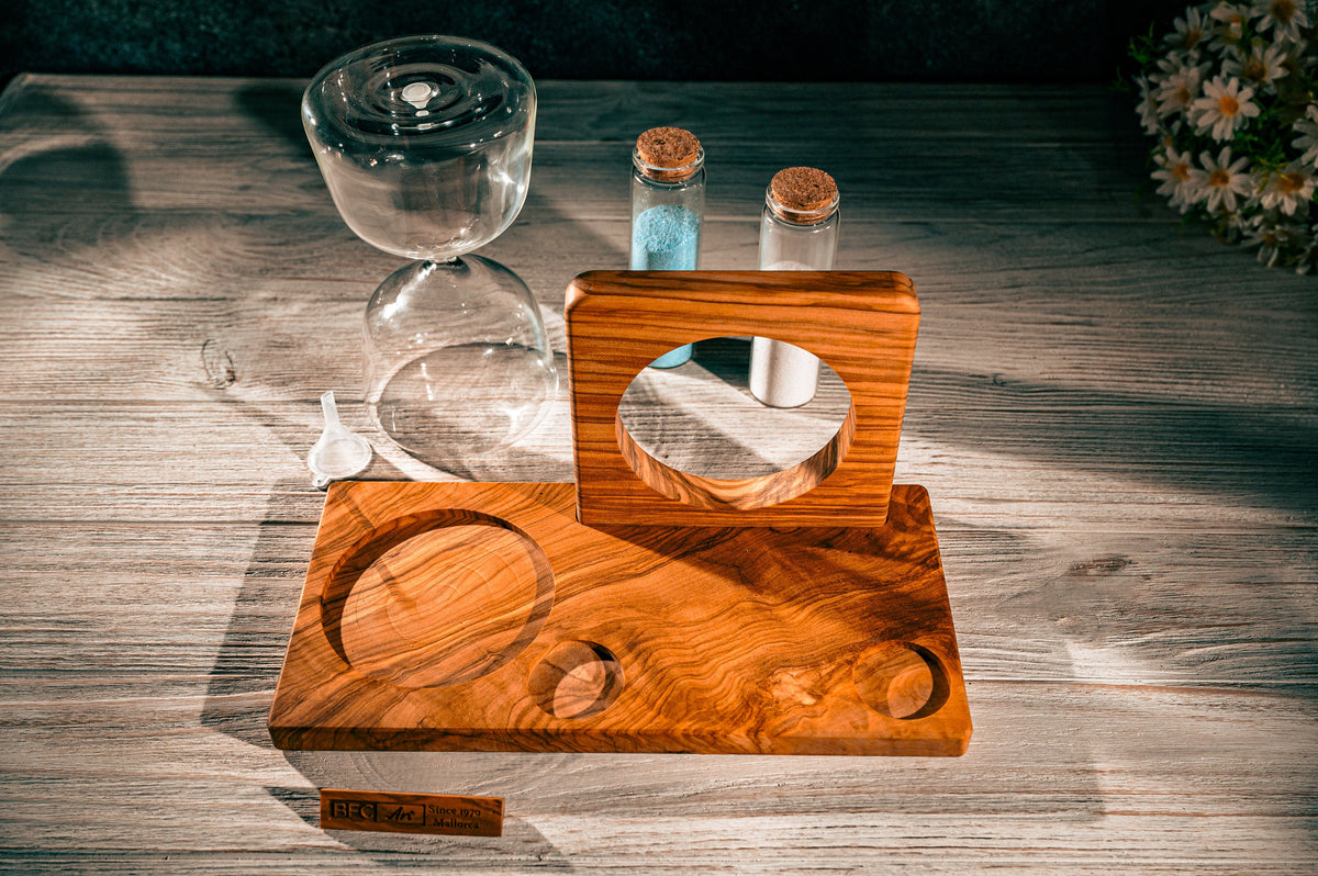 Handmade Olive Wood Wedding Hourglass – Unity Sand Ceremony Set with Photo Frame