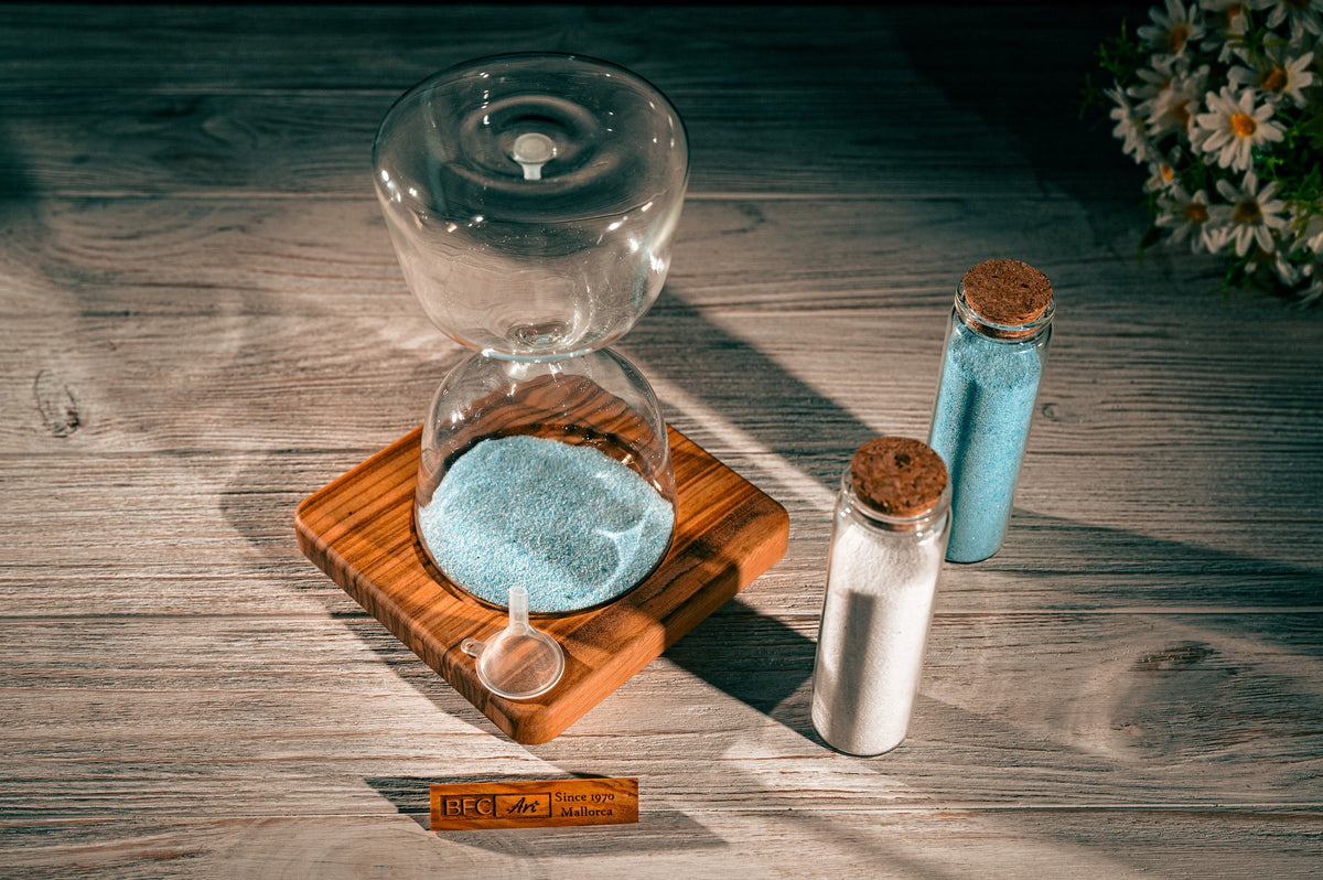 Handmade Olive Wood Wedding Unity Hourglass Set: Sand Ceremony Keepsake