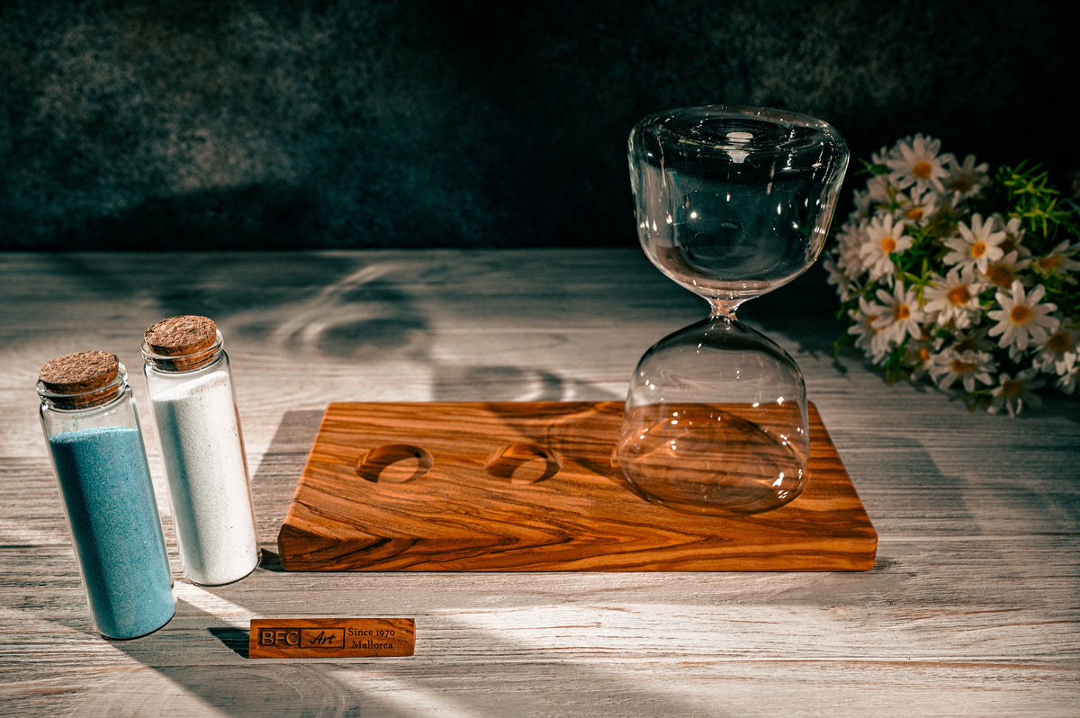 Handmade Olive Wood Hourglass – Wedding Unity Sand Ceremony Set