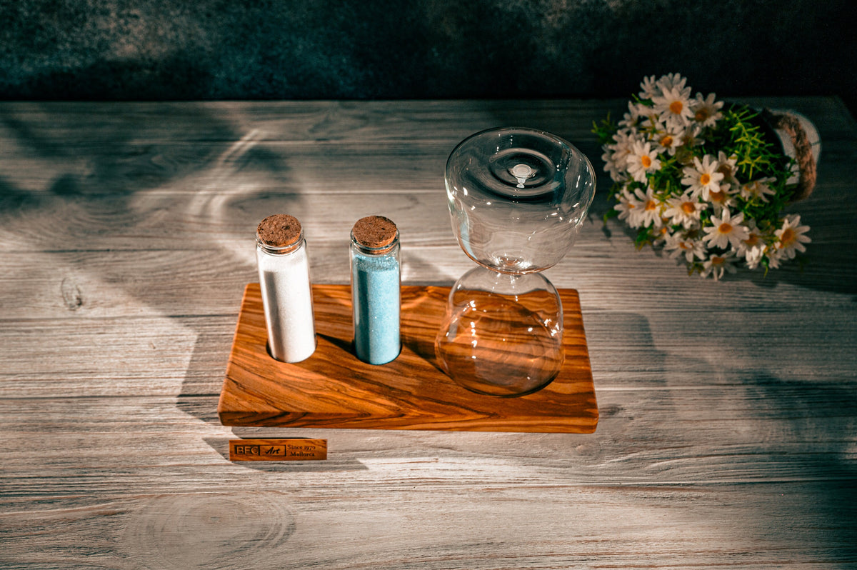Handmade Olive Wood Hourglass – Wedding Unity Sand Ceremony Set