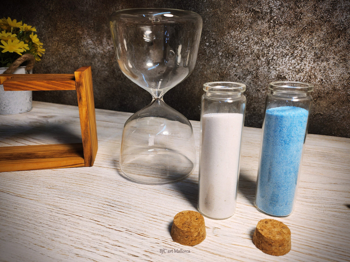 Handmade Olive Wood Hourglass – Refillable Sand Unity Ceremony Vase