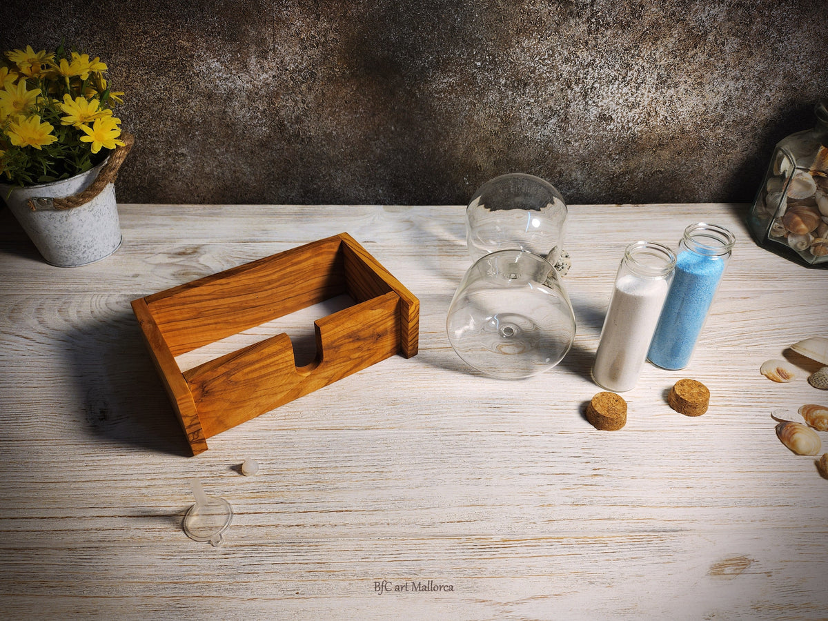 Handmade Olive Wood Hourglass – Refillable Sand Unity Ceremony Vase