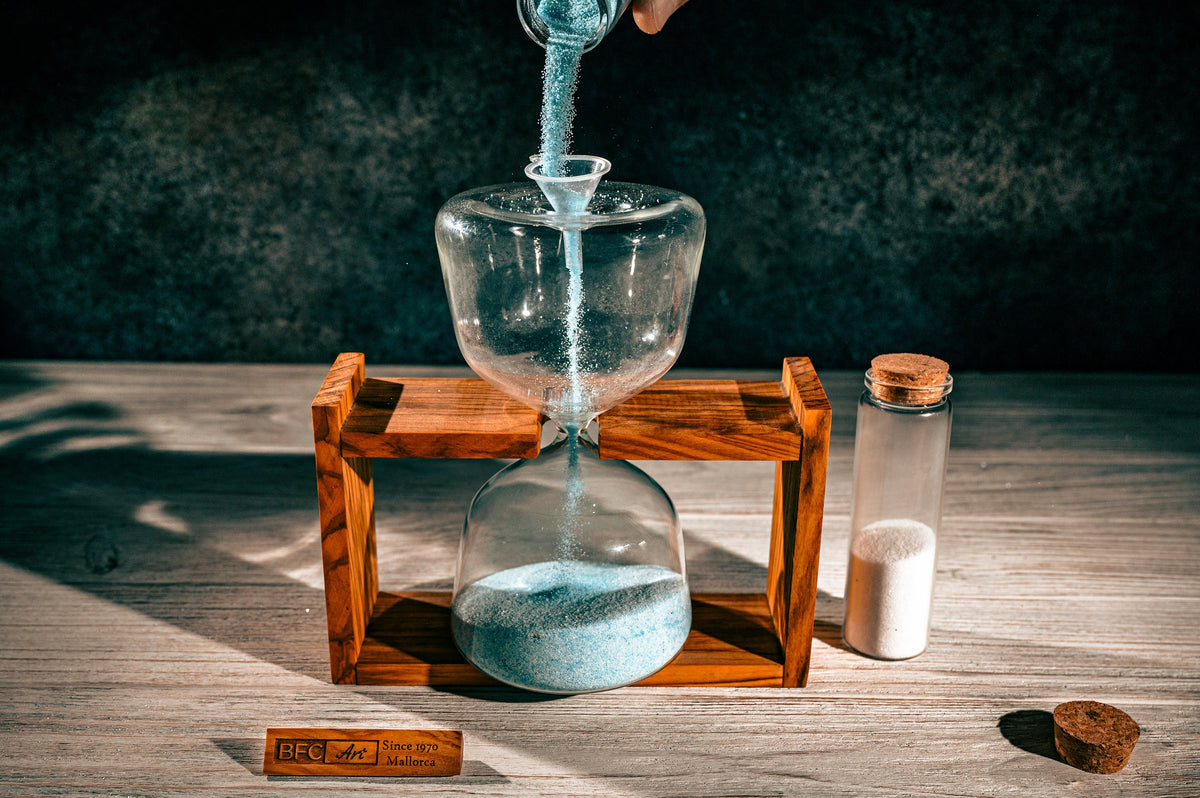 Handmade Olive Wood Hourglass - Wedding Unity Sand Ceremony Set with Colored Sand Included