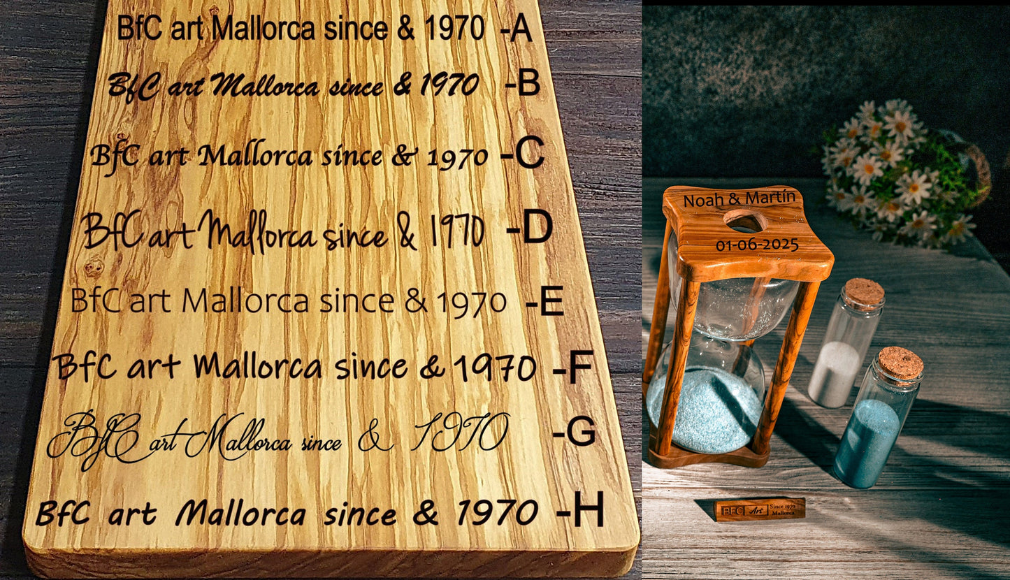 Unique Wedding Unity Sand Hourglass – BFC Art Mallorca Design with Sand Included | Olive Wood Ceremony Keepsake & Gift