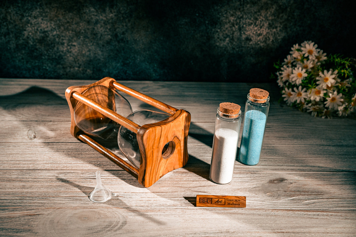 Engraved Olive Wood Hourglass, Wedding Memory Gift for Bride and Groom, Rustic Keepsake Decor, Personalized Gift