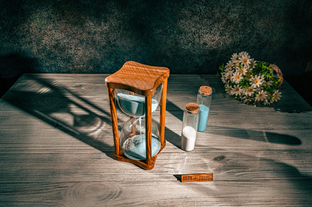 Personalized Wedding Hourglass Gift – Engraved Olive Wood Keepsake for Bride and Groom – Rustic Wedding Memory