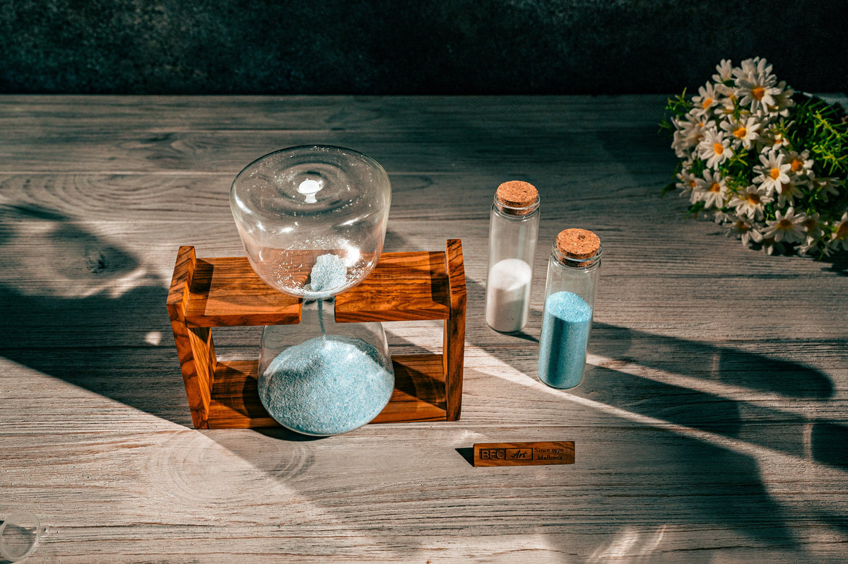 Handmade Olive Wood Hourglass - Wedding Unity Sand Ceremony Set with Colored Sand Included